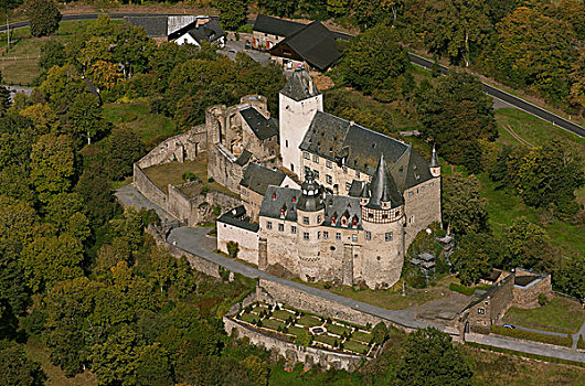 航拍,城堡,靠近,山脉,莱茵兰普法尔茨州,德国,欧洲