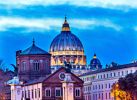 梵蒂冈,圆顶,建筑,夜晚,罗马,意大利