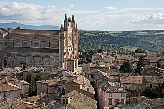 意大利,翁布里亚,奥维多,俯视,城镇,大教堂,13世纪,哥特式,杰作,思考,一个,最好,建筑,大幅,尺寸