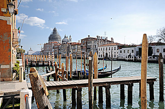 码头,小船,圣玛丽亚教堂,行礼,邸宅,宫殿,大运河,威尼斯,威尼托,意大利,欧洲