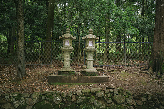 日本奈良春日大社森林里的石灯笼