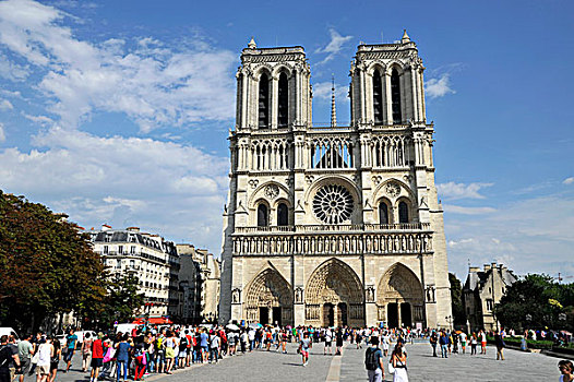 法国,巴黎,巴黎圣母院,大教堂,游人,排队,广场,正面