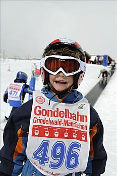 孩子,滑雪,马戏团,山,格林德威尔,伯尔尼阿尔卑斯山,瑞士,欧洲