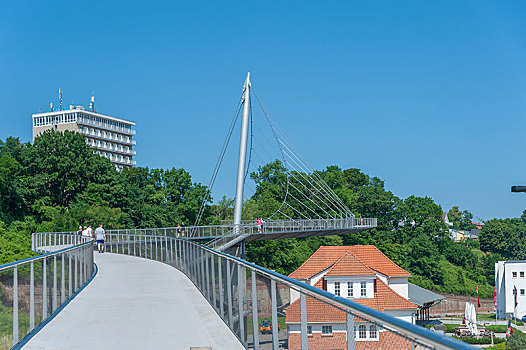 步行桥,港口,萨斯尼茨,梅克伦堡前波莫瑞州,德国,欧洲