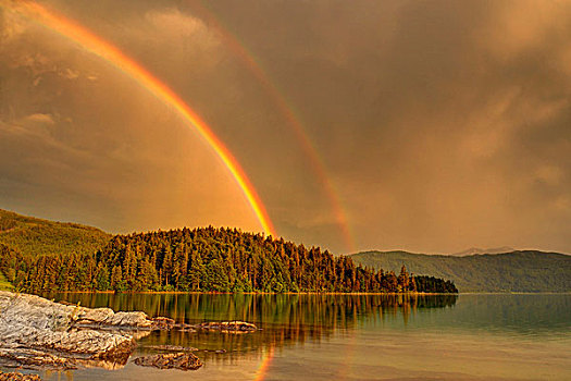 一对,彩虹,上方,瓦尔幸湖
