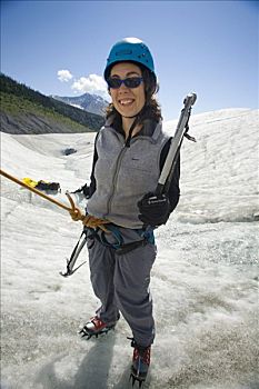 女人,准备,攀登,根,冰河,靠近,阿拉斯加,夏天