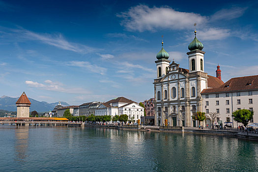 卢塞恩市,耶稣会,教堂,天主教,河,瑞士