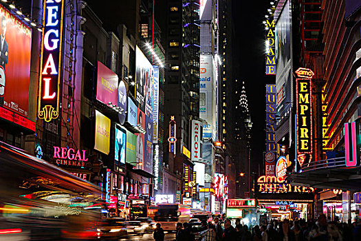霓虹灯,42街,克莱斯勒大厦,背影,纽约,美国,北美
