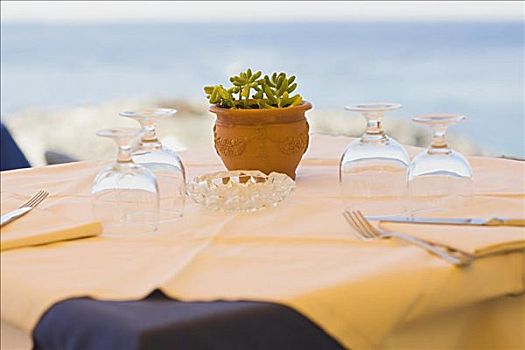 餐具摆放,桌子,卡普里岛,坎帕尼亚区,意大利