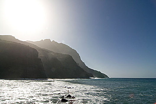 岛屿,海中,黑沙,海滩,加纳利群岛,西班牙