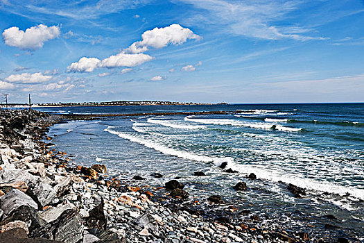 巖石,海灘,緬因,海岸