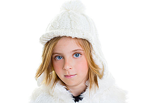 孩子,高兴,金发,儿童,女孩,头像,冬天,毛织品,白色,帽
