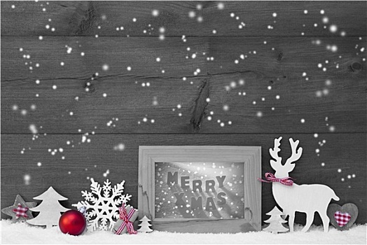 黑白,红色,圣诞节,背景,雪花,框,圣诞快乐