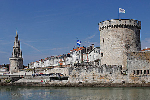 法国,拉罗谢尔,入口,港口,左边,灯笼,塔,15世纪,右边,14世纪