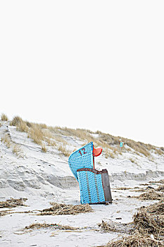 沙滩椅,空旷的海滩,在冬季,北海,阿姆鲁姆岛,德国