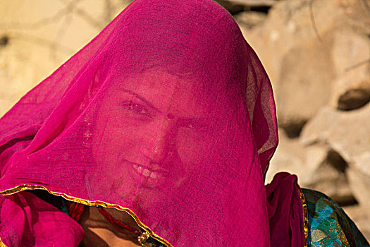 亚洲,印度,拉贾斯坦邦,乌代浦尔,女性,粉红色,薄纱,使用,只有