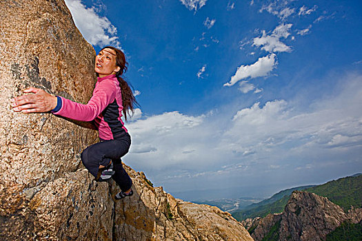 女人,攀登,岩石,山坡