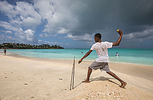 儿童,玩,海滩,围绕,青绿色,加勒比海,窝,安提瓜和巴布达,背风群岛,西印度群岛