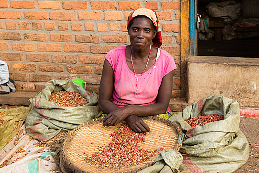 女人,分类,花生,市场,卢旺达,非洲