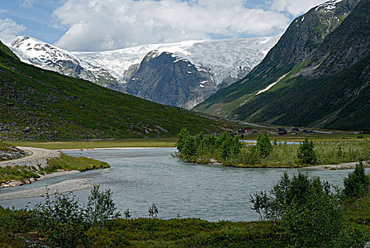 湖,山景,道路,西北地区,风景,冰河,舌头,松奥菲尔当纳,挪威,斯堪的纳维亚,欧洲