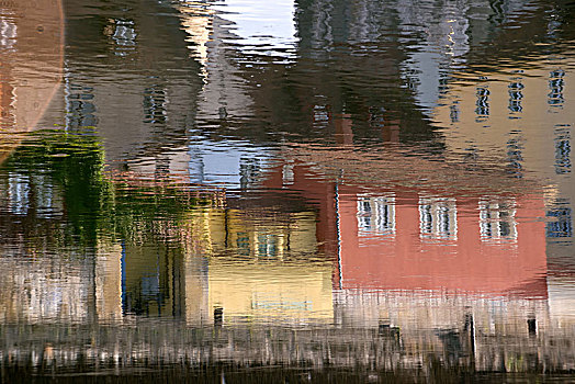 房子,反射,水,多瑙河,雷根斯堡