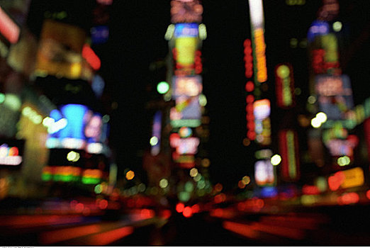 模糊,时代广场,夜晚,纽约,美国