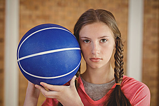 女孩,拿着,篮球,头像,球场