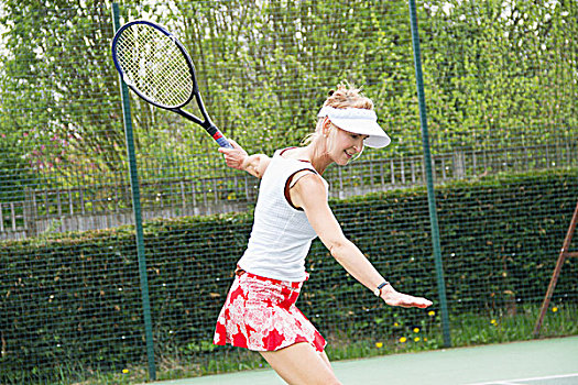 成年,女人,玩,网球