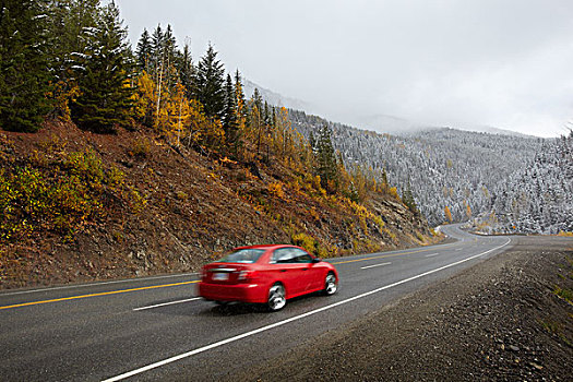 紅色,汽車,駕駛,公路,山