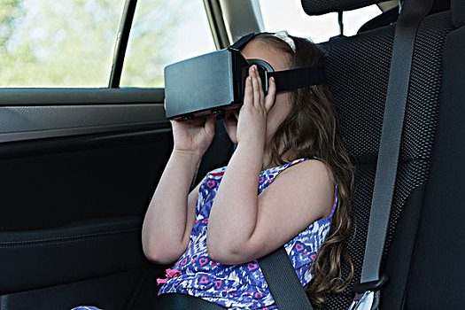 小女孩,虚拟现实,耳机,汽车