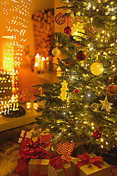 礼物,光亮,圣诞树