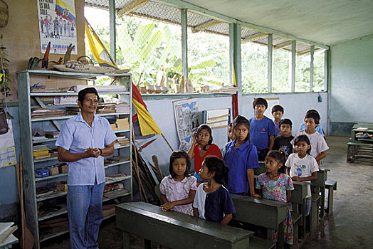 厄瓜多尔,亚马逊盆地,靠近,学校,教师,学童