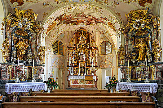 室内,圣坛,小教堂,洛可可风格,朝圣教堂,区域,上巴伐利亚,巴伐利亚,德国,欧洲
