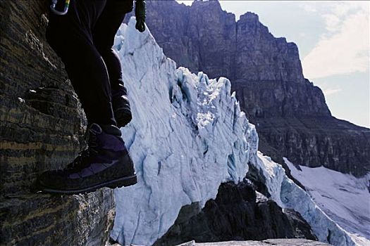 腿,人,攀登,山,哥伦比亚冰原,加拿大