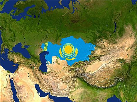 卫星图,哈萨克斯坦,旗帜,遮盖