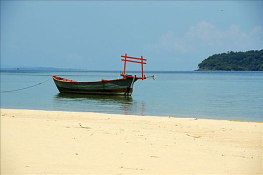 白色,沙滩,蓝色海洋,竹子,岛屿,柬埔寨
