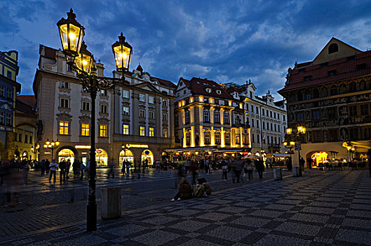 建筑,旧城广场,夜晚,区域,布拉格,捷克共和国,欧洲