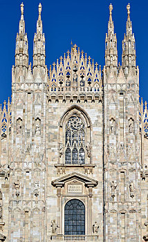 尖顶,塔,窗户,西部,建筑,米兰,大教堂,中央教堂,圣马利亚,伦巴第,意大利,欧洲