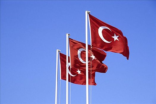 三个,土耳其,旗帜,费特希耶