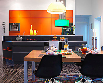 黑色,壳,椅子,桌面布置,正面,厨房操作台,橙色,合适,柜厨