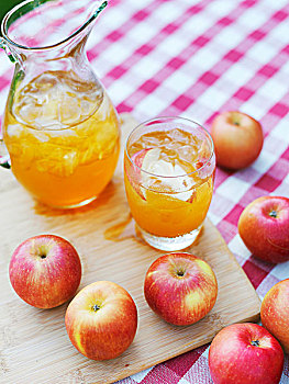 水罐,玻璃杯,有机,果汁,新鲜,富士苹果,苹果