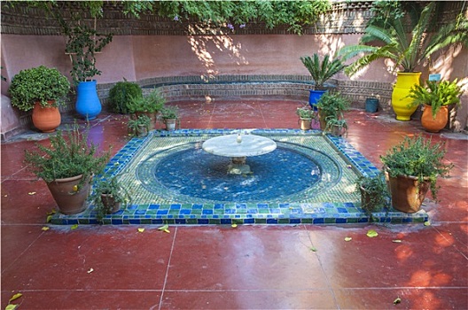 喷泉,花园,马拉喀什,摩洛哥