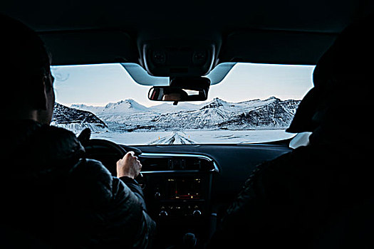 男人,驾驶,积雪,风景,冰岛