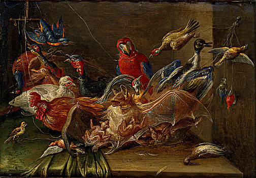装饰,静物,构图,鸟,两个,蝙蝠,17世纪中期,艺术家