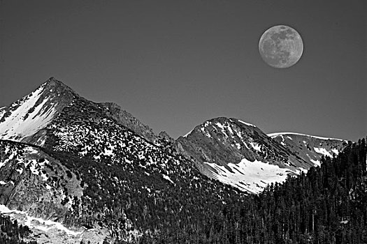 月出,冰河,远景,优胜美地国家公园,加利福尼亚,美国