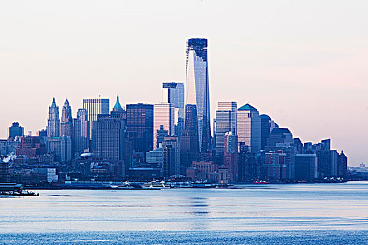 曼哈顿,天际线,水岸,日落,纽约,美国