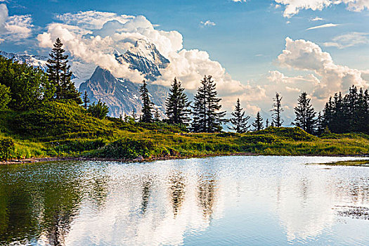 高山,湖,乌云,攀升,艾格尔峰,伯尔尼阿尔卑斯山,伯恩,瑞士