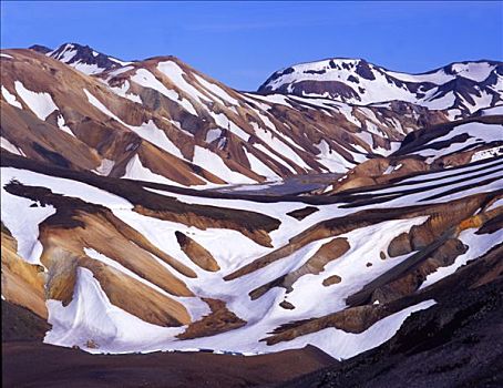 冰岛,兰德玛纳,山景,雪,顶端