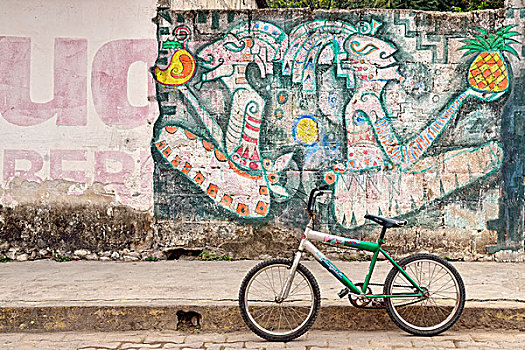 壁画,老,自行车,维拉克鲁斯,墨西哥,北美