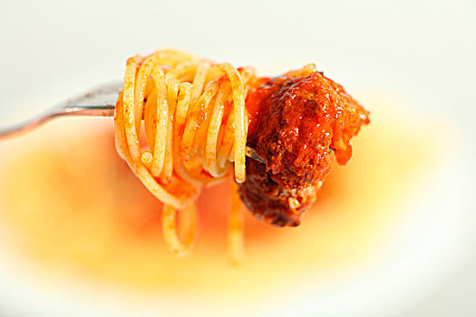 意大利面,肉丸,番茄酱,叉子,食物,背景